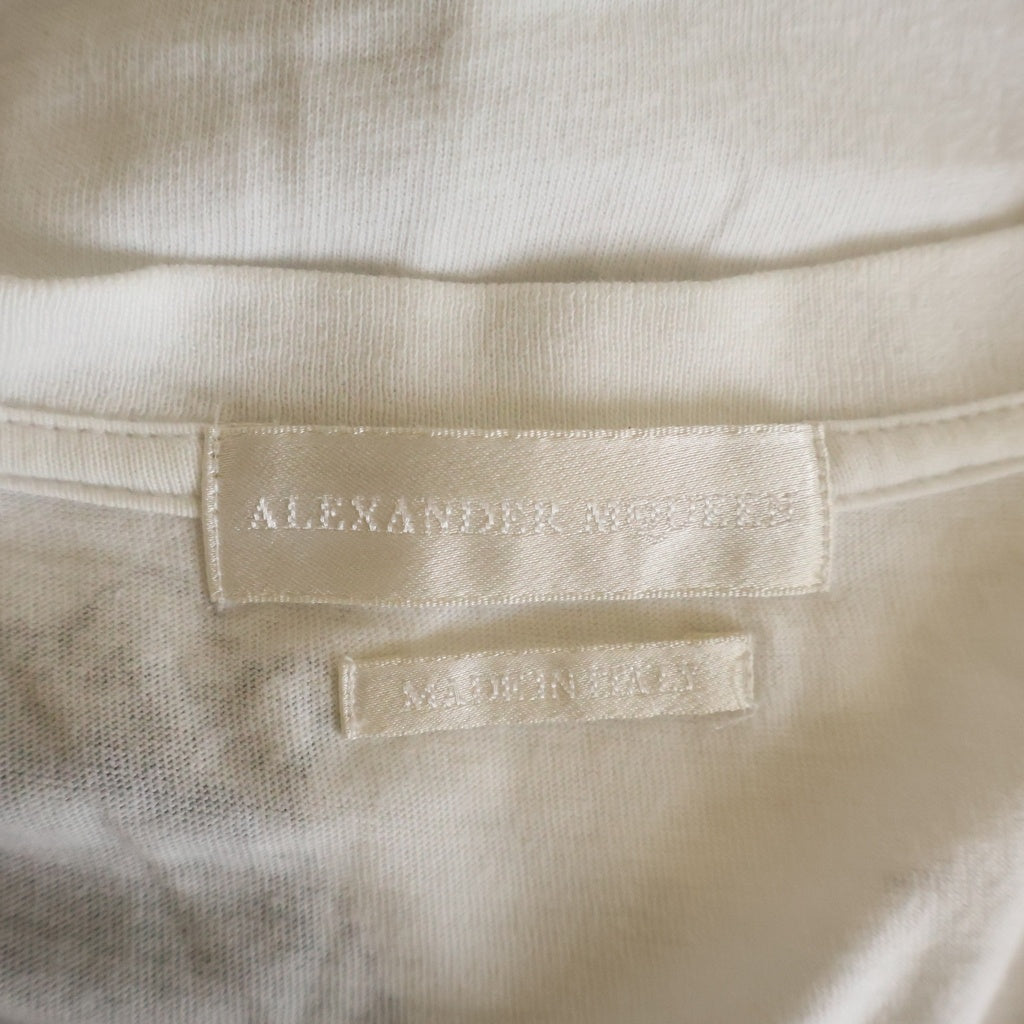 Alexander McQueen(アレキサンダーマックイーン) イタリア製 グラフィックアートプリント Vネック 半袖Tシャツ カットソー ホワイト 387902 QFZ61