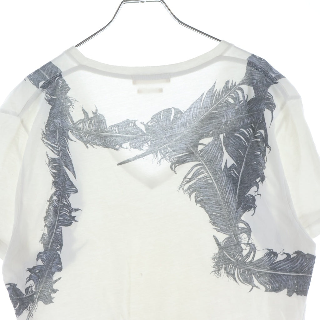 Alexander McQueen(アレキサンダーマックイーン) イタリア製 バードフェザープリント Vネック 半袖Tシャツ カットソー ホワイト 354294 QEZ52