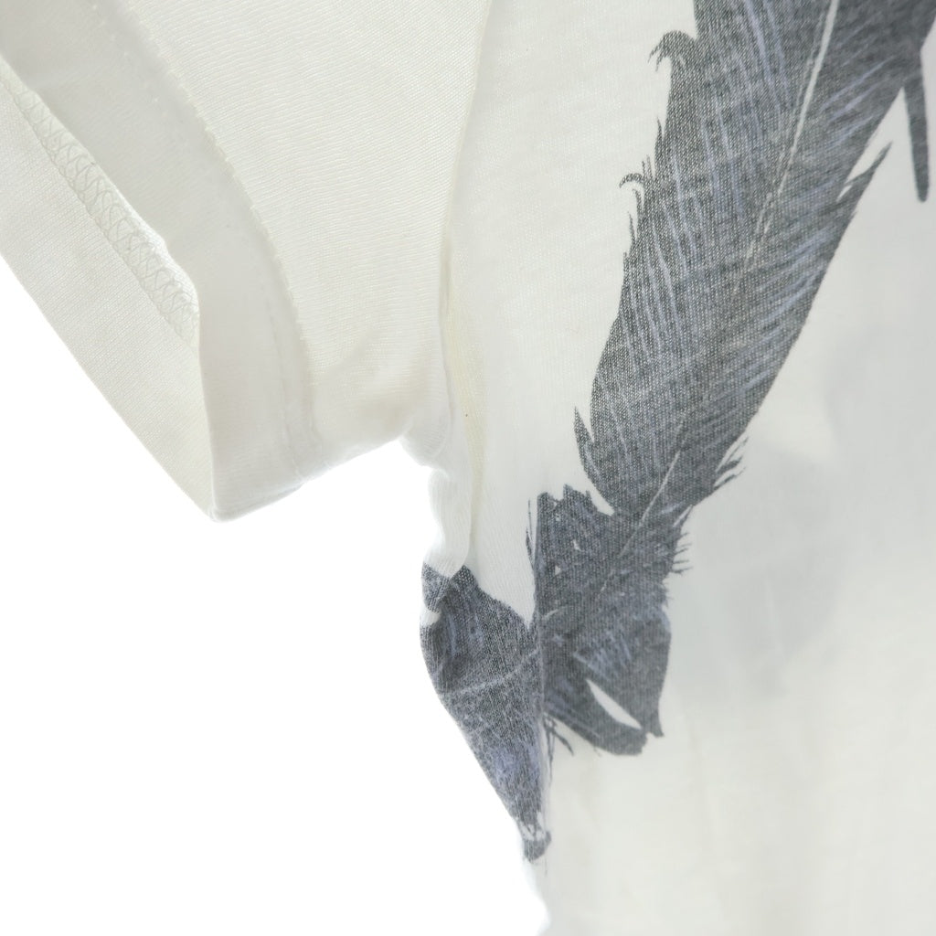 Alexander McQueen(アレキサンダーマックイーン) イタリア製 バードフェザープリント Vネック 半袖Tシャツ カットソー ホワイト 354294 QEZ52