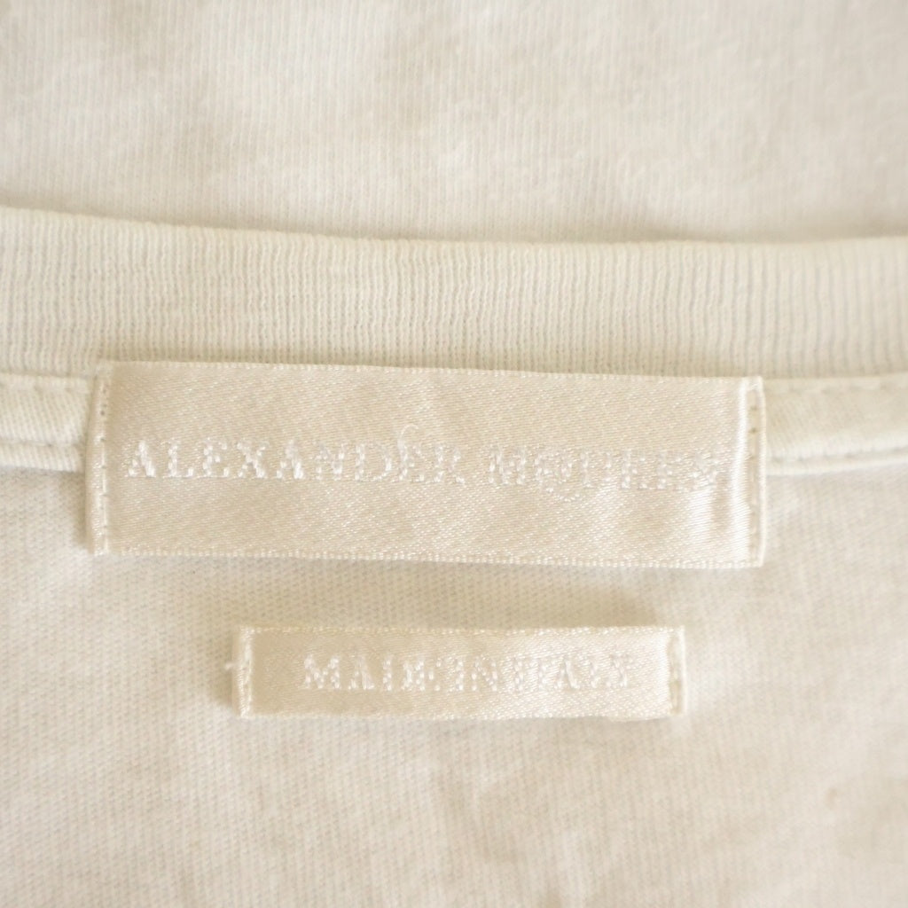 Alexander McQueen(アレキサンダーマックイーン) イタリア製 バードフェザープリント Vネック 半袖Tシャツ カットソー ホワイト 354294 QEZ52