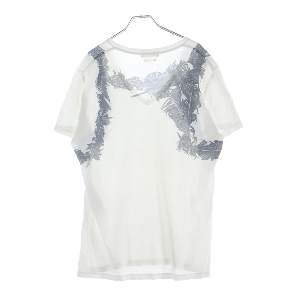 Alexander McQueen(アレキサンダーマックイーン) イタリア製 バードフェザープリント Vネック 半袖Tシャツ カットソー ホワイト 354294 QEZ52