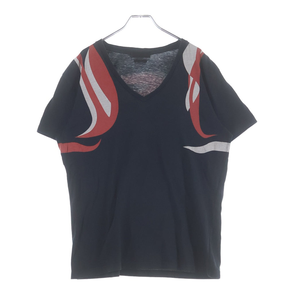 Alexander McQueen(アレキサンダーマックイーン) 14SS 歌舞伎デザインプリント Vネック 半袖Tシャツ カットソー ブラック 354294 QEZ66