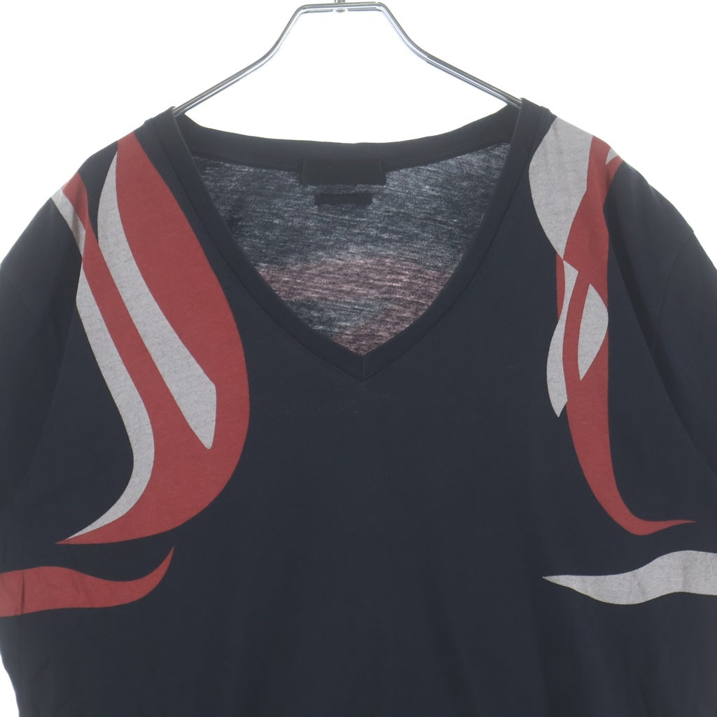 Alexander McQueen(アレキサンダーマックイーン) 14SS 歌舞伎デザインプリント Vネック 半袖Tシャツ カットソー ブラック 354294 QEZ66