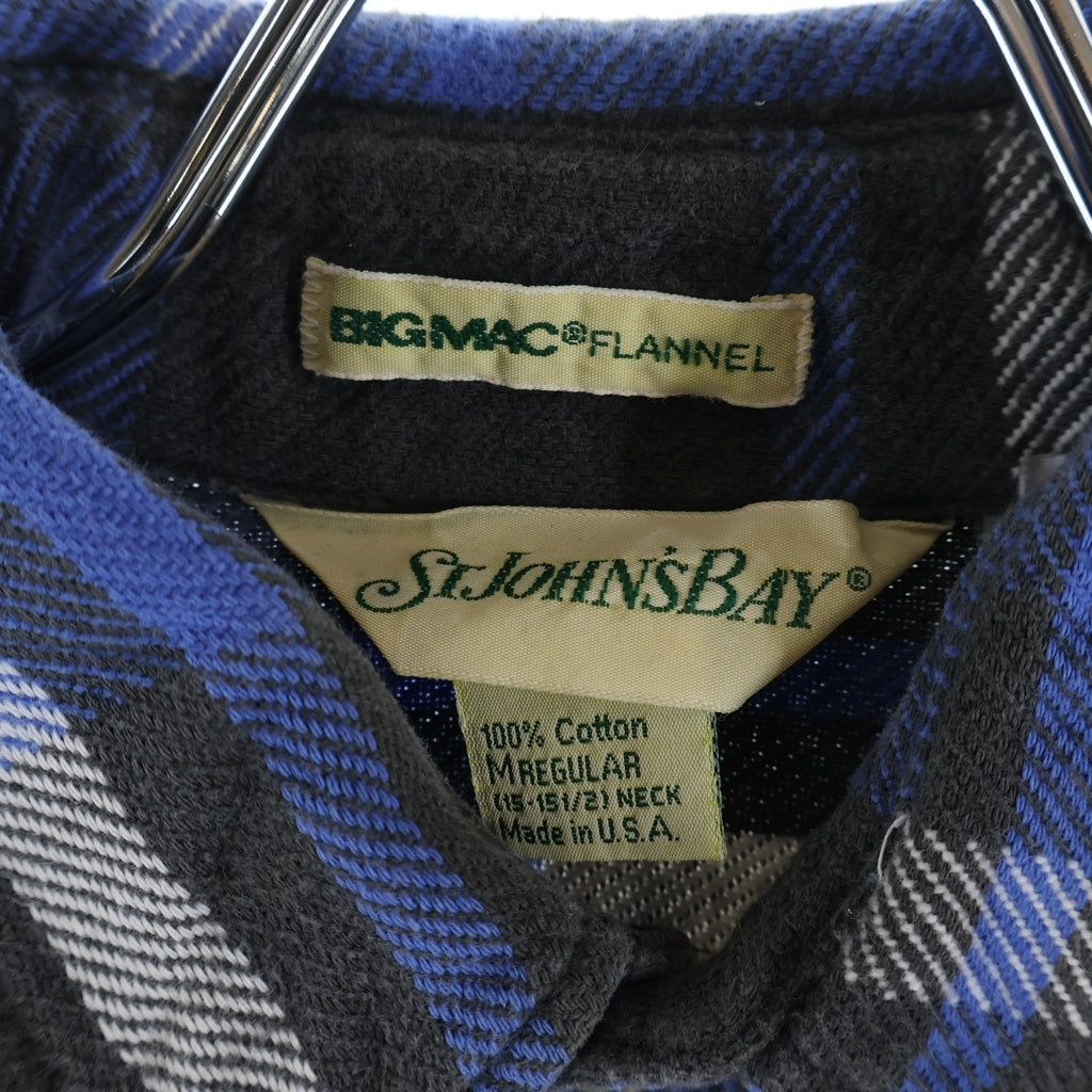 BIGMAC(ビッグマック) 80-90S VINTAGE ×ST.JOHN'S BAY L/S FLANNEL SHIRT ヴィンテージ エスティージョンズベイ USA製 チェック柄 長袖フランネルシャツ ブルー/ブラック