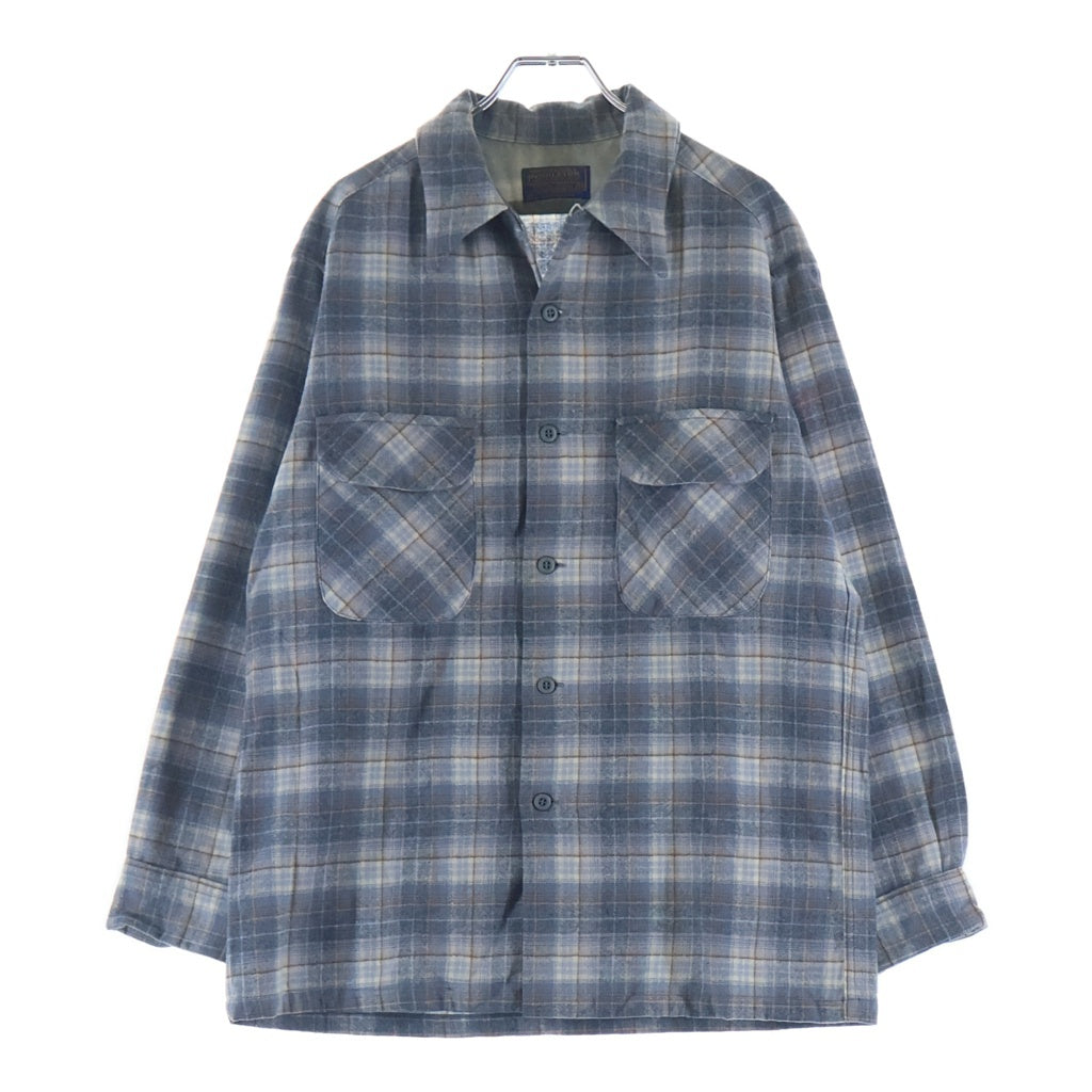 PENDLETON(ペンドルトン) 70S VINTAGE L/S PLAID BOARD SHIRT ヴィンテージ シャドー チェック柄 長袖ウールボードシャツ グレー/ブルー