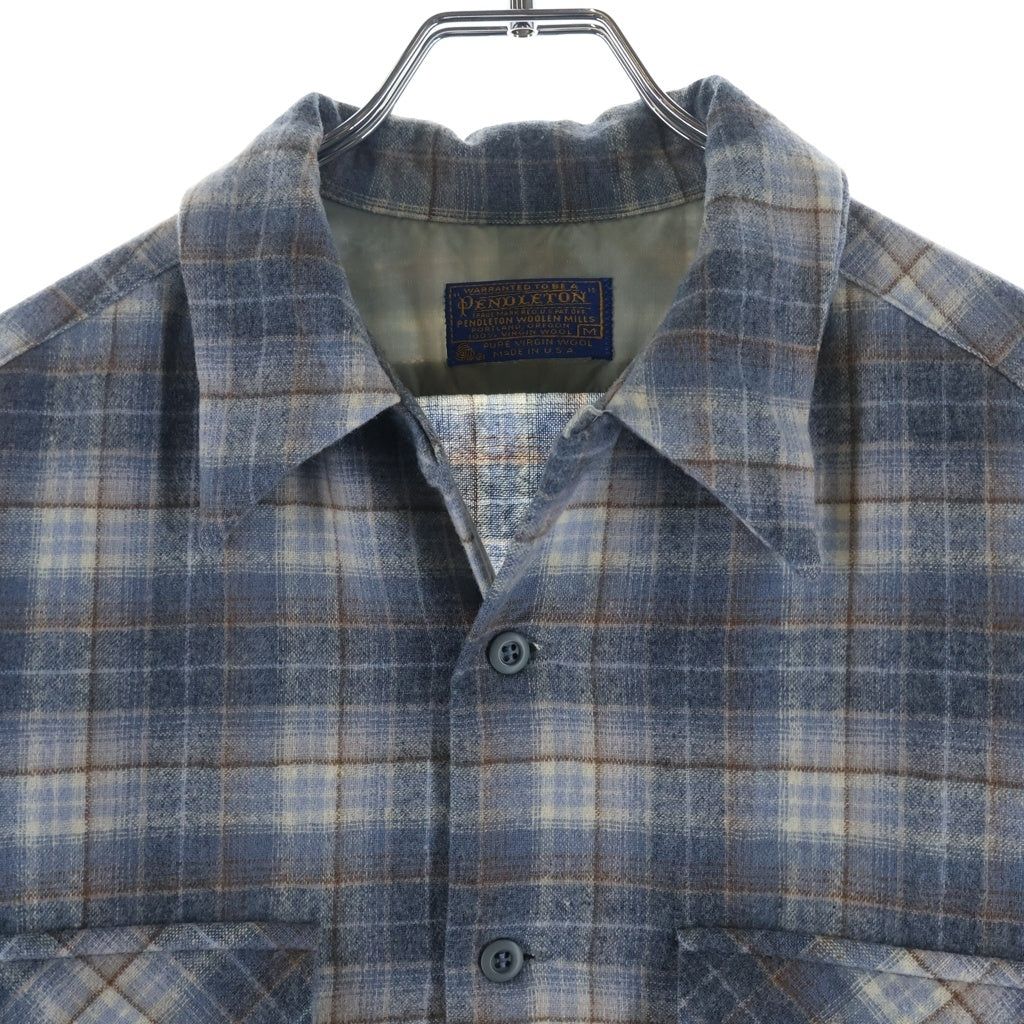 PENDLETON(ペンドルトン) 70S VINTAGE L/S PLAID BOARD SHIRT ヴィンテージ シャドー チェック柄 長袖ウールボードシャツ グレー/ブルー