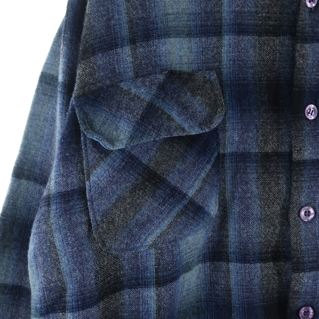 VINTAGE(ヴィンテージ) 70S LUMBER JACK L/S PLAID BOARD SHIRT ヴィンテージシャドー チェック柄 長袖ウールボードシャツ ネイビー/ブルー