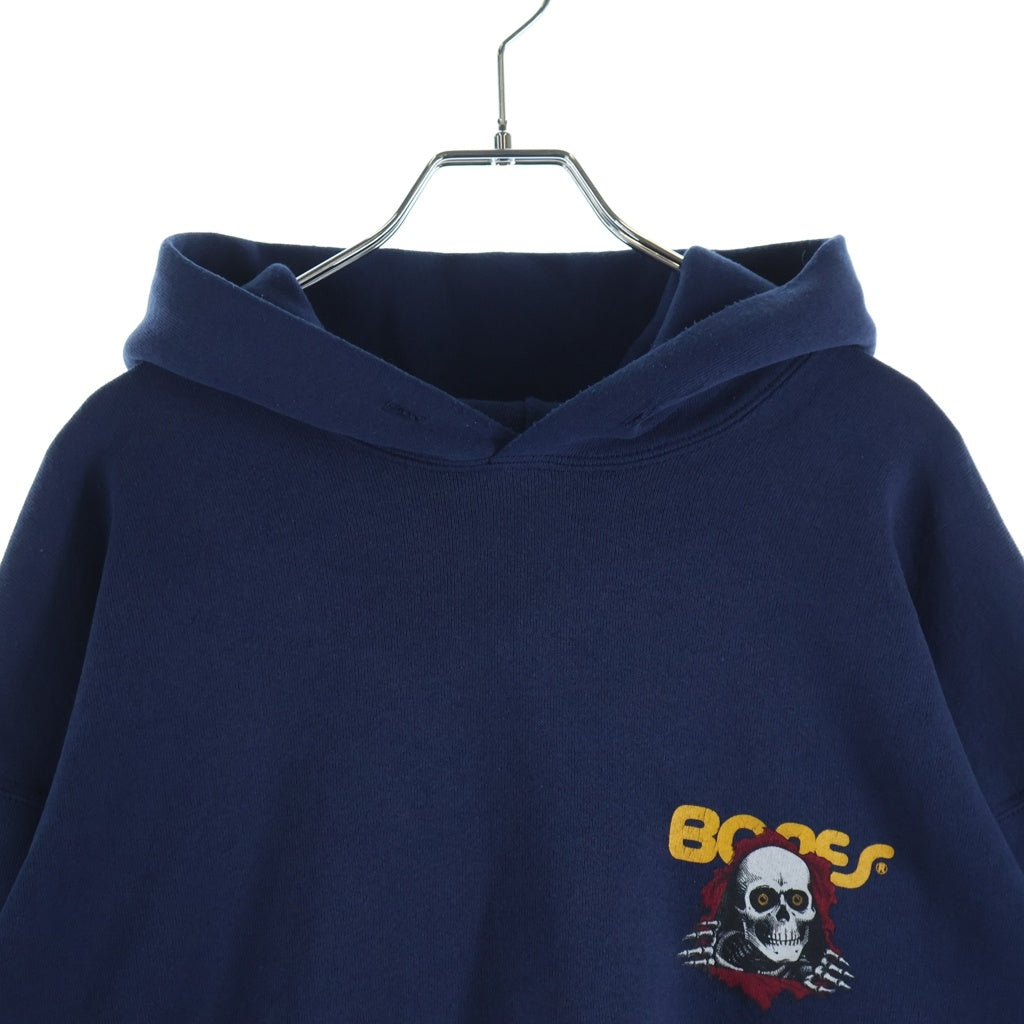 POWELL PERALTA(パウエルペラルタ) 90S BONES PULLOVER PARKA SOFFEE ボーンズ 胸プリント プルオーバースウェットパーカー フーディー ネイビー