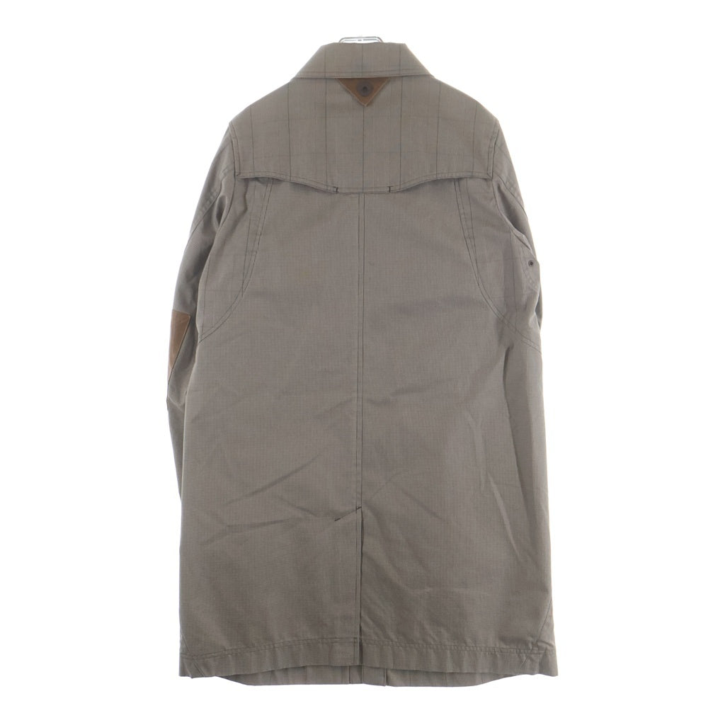 White Mountaineering(ホワイトマウンテニアリング) 12SS レザーパーツ切替デザイン グレンチェック ステンカラーコート ブラウン WM1271213