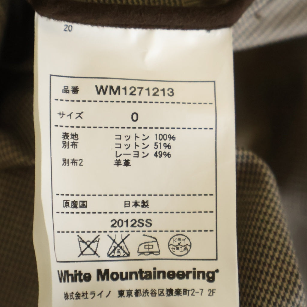 White Mountaineering(ホワイトマウンテニアリング) 12SS レザーパーツ切替デザイン グレンチェック ステンカラーコート ブラウン WM1271213