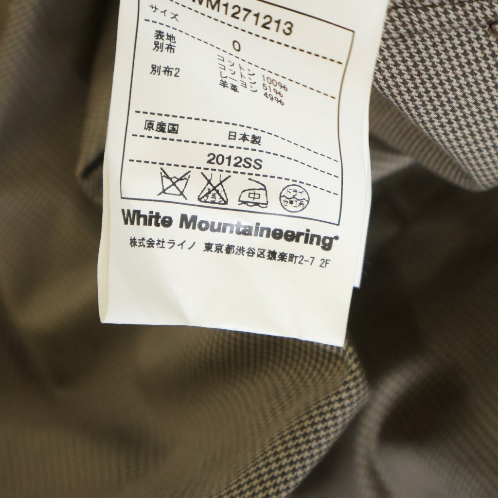 White Mountaineering(ホワイトマウンテニアリング) 12SS レザーパーツ切替デザイン グレンチェック ステンカラーコート ブラウン WM1271213