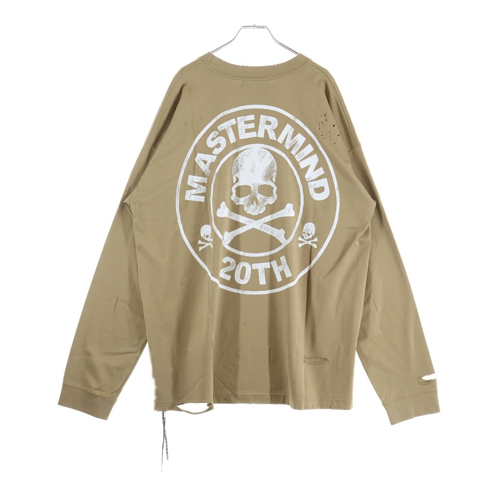 mastermind JAPAN(マスターマインドジャパン) ダメージ加工 ロゴプリント クルーネック長袖Tシャツ カットソー ベージュ MJ17P01-TS