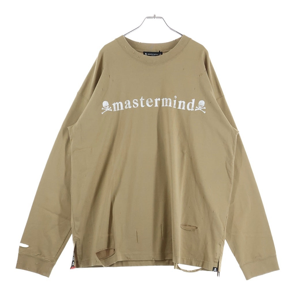 mastermind JAPAN(マスターマインドジャパン) ダメージ加工 ロゴプリント クルーネック長袖Tシャツ カットソー ベージュ MJ17P01-TS