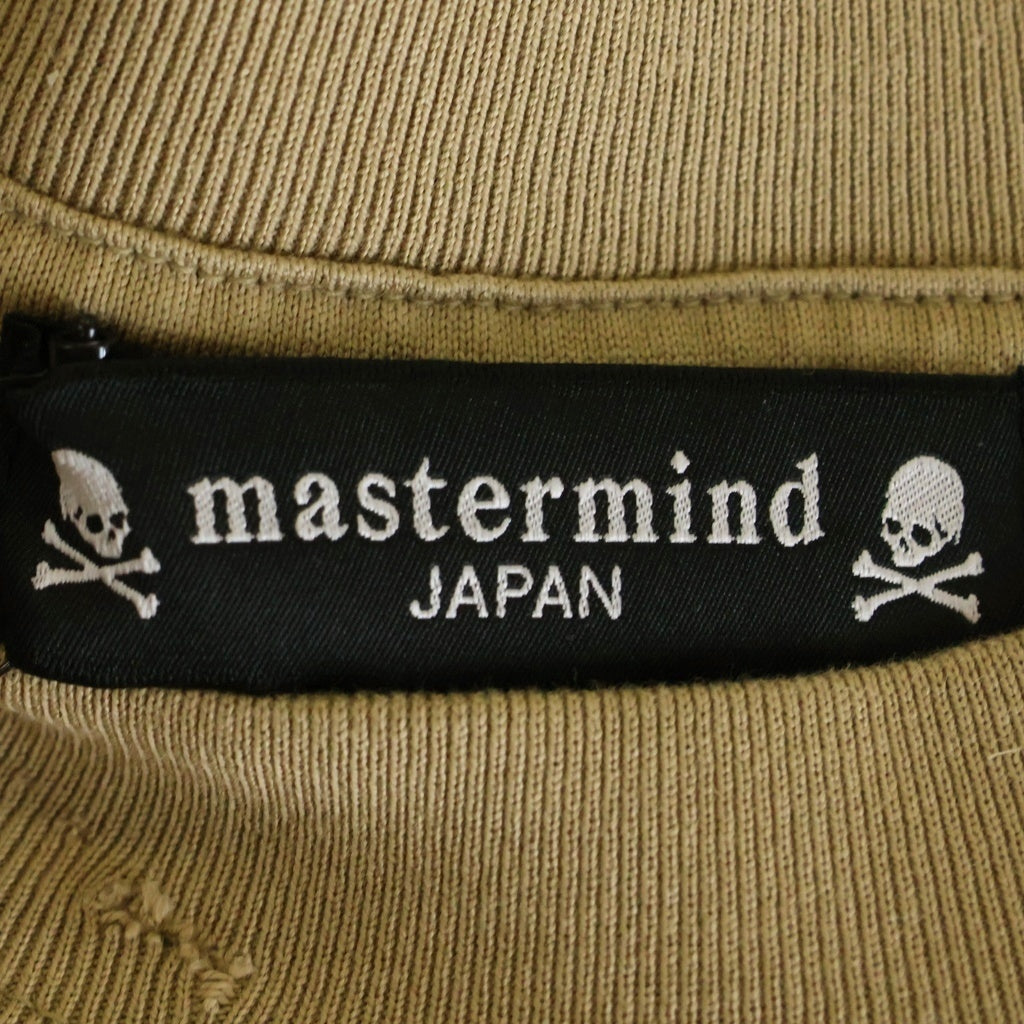 mastermind JAPAN(マスターマインドジャパン) ダメージ加工 ロゴプリント クルーネック長袖Tシャツ カットソー ベージュ MJ17P01-TS