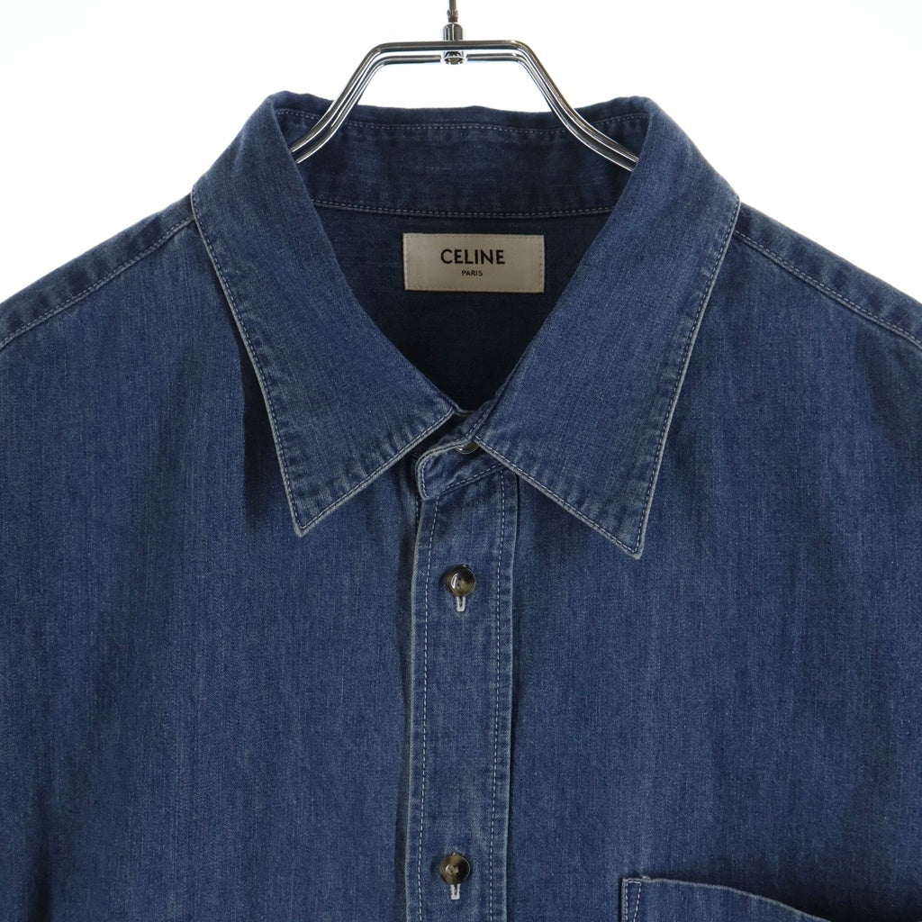 CELINE(セリーヌ) 25AW SHORT SLEEVED SHIRT IN COTTON DENIM コットン デニム ショートスリーブ 半袖シャツ インディゴ RC07K208I.07UO