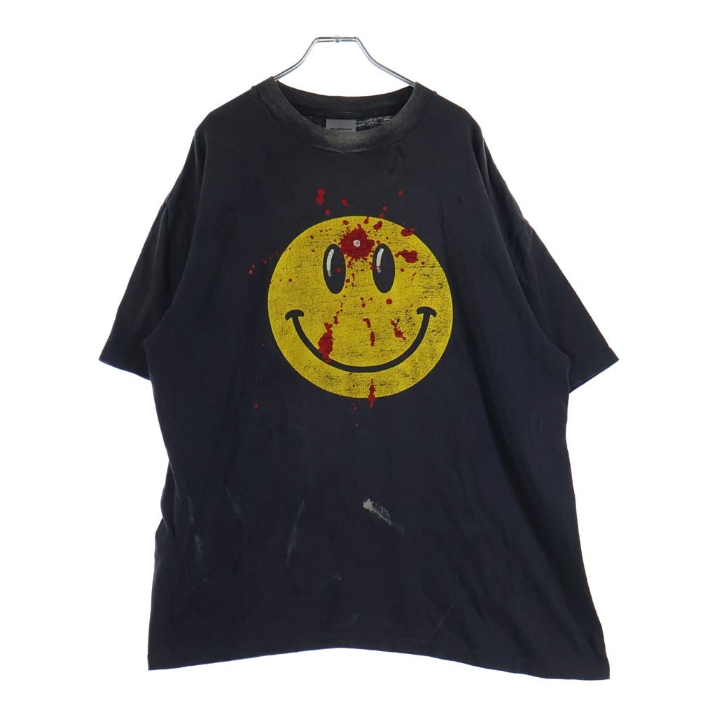 READY MADE(レディメイド) SS T-SHIRT SMILE スマイル スプラッタープリントデザイン クルーネック半袖Tシャツカットソー グレー RE-CO-BK-00-00-279