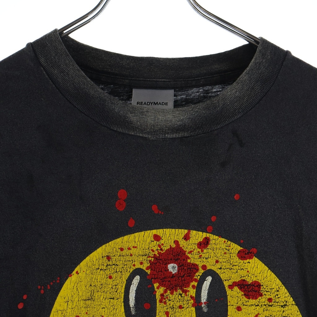 READY MADE(レディメイド) SS T-SHIRT SMILE スマイル スプラッタープリントデザイン クルーネック半袖Tシャツカットソー グレー RE-CO-BK-00-00-279