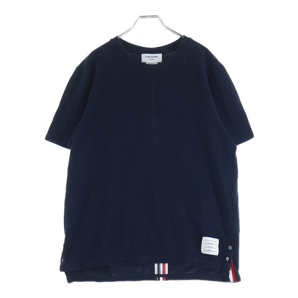 THOM BROWNE(トムブラウン) トリコロールラインタブ ピケ クルーネック半袖Tシャツ ネイビー MJS056A-00050-415