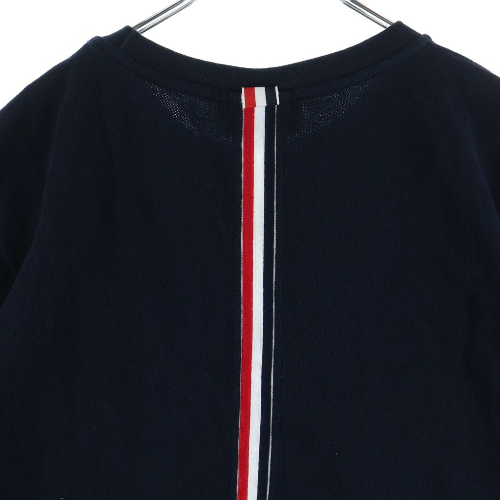 THOM BROWNE(トムブラウン) トリコロールラインタブ ピケ クルーネック半袖Tシャツ ネイビー MJS056A-00050-415
