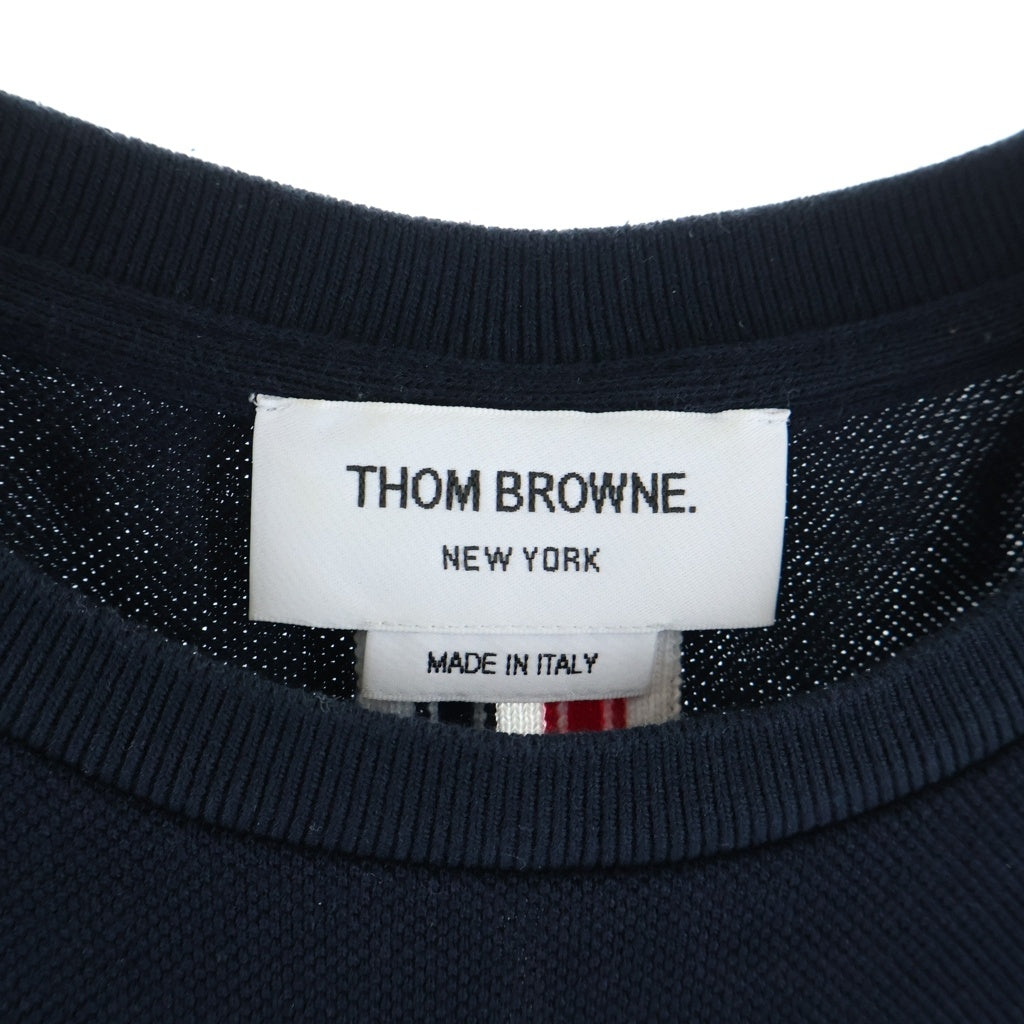 THOM BROWNE(トムブラウン) トリコロールラインタブ ピケ クルーネック半袖Tシャツ ネイビー MJS056A-00050-415