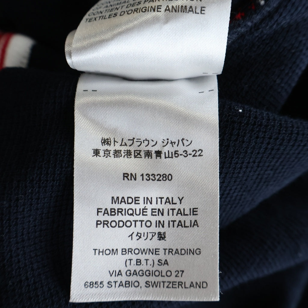 THOM BROWNE(トムブラウン) トリコロールラインタブ ピケ クルーネック半袖Tシャツ ネイビー MJS056A-00050-415