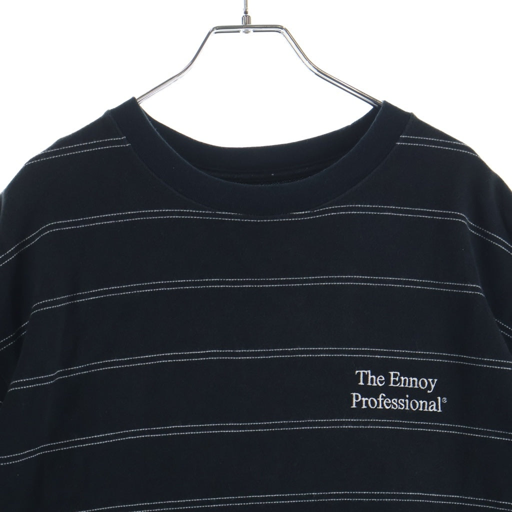 The Ennoy Professional(エンノイプロフェッショナル) 21SS S/S Border Tee ロゴエンブロイダリー ボーダー クルーネック半袖Tシャツ カットソー ブラック SS21BRENCT04AM