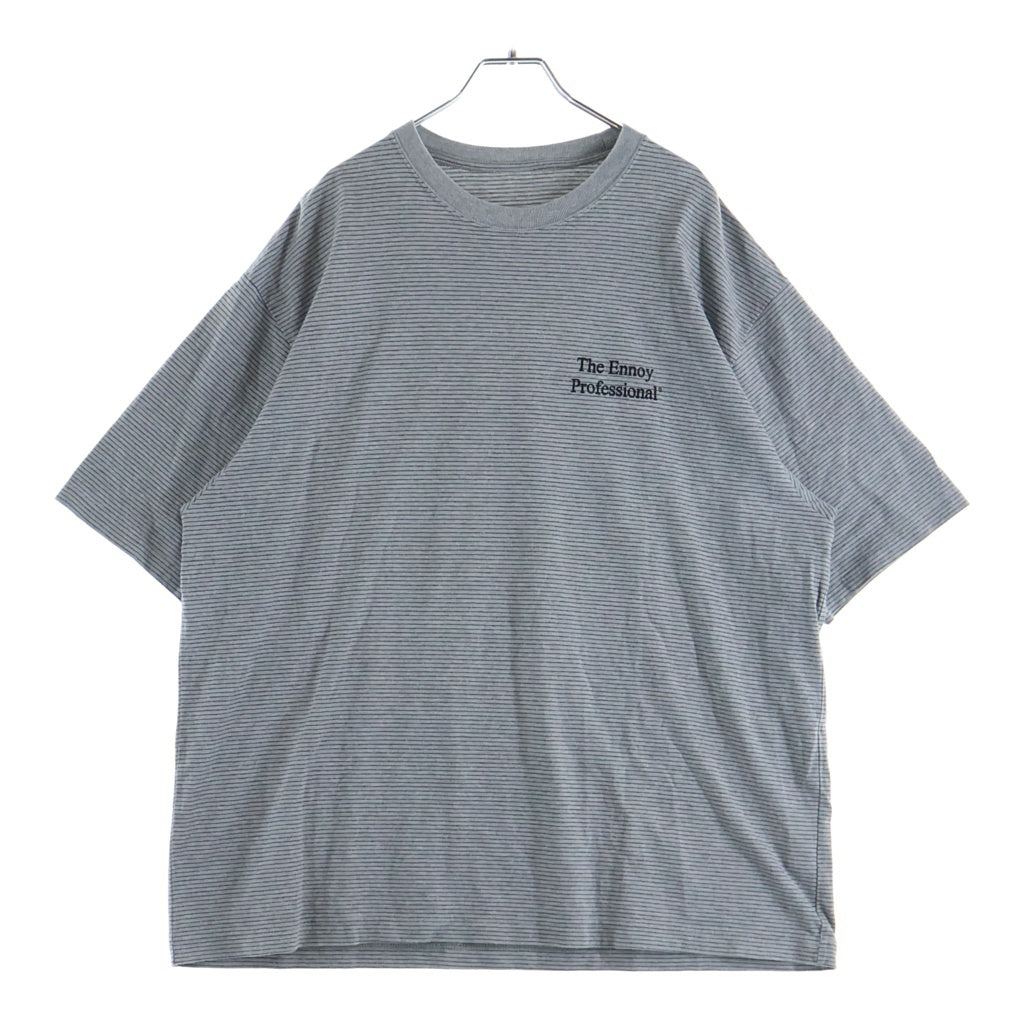 The Ennoy Professional(エンノイプロフェッショナル) 23SS S/S Border T-Shirt ロゴエンブロイダリー ボーダー クルーネック半袖Tシャツ カットソー グレー SS23BRENCT05AM