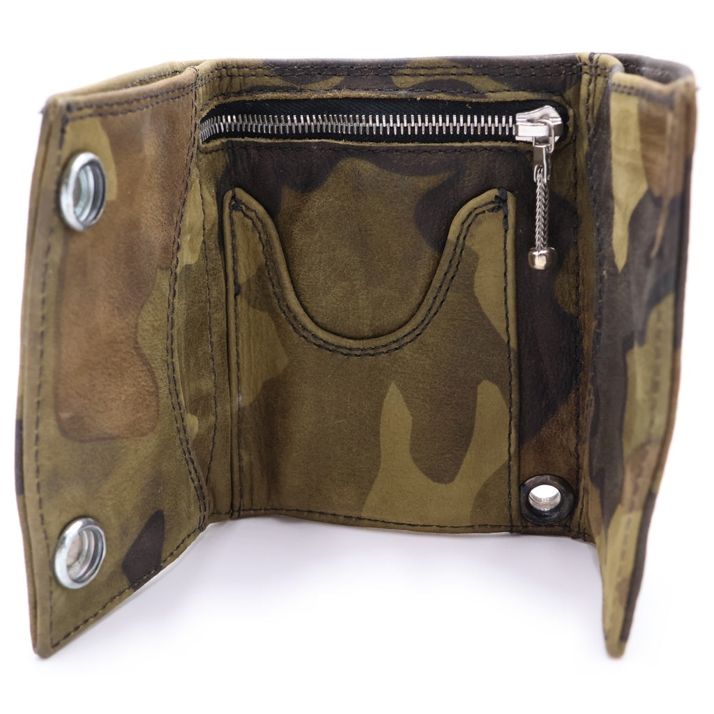 CHROME HEARTS(クロムハーツ) 3FOLD 3フォールド カモフラ クロスボールボタン スウェードレザーウォレット 財布 カーキ