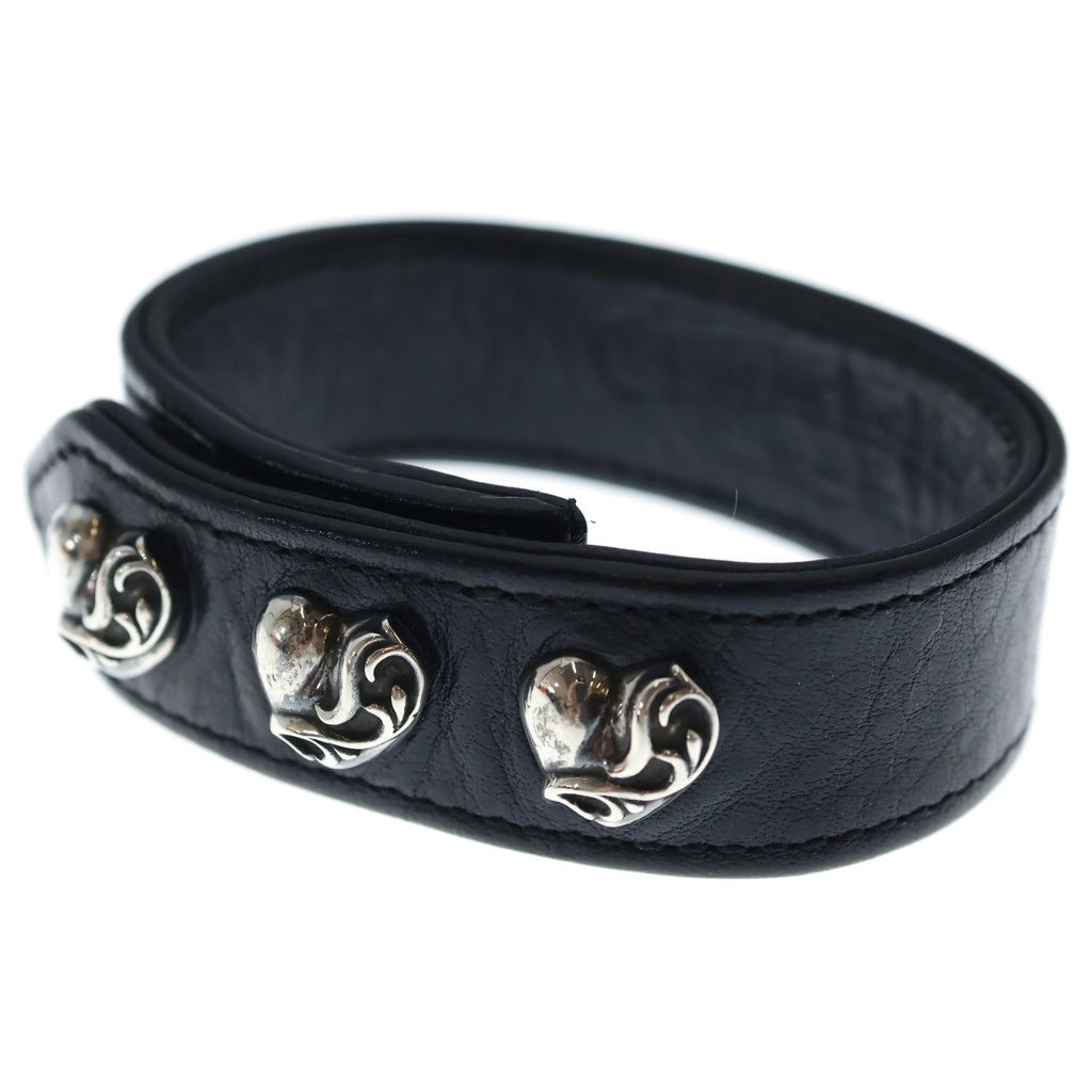 CHROME HEARTS(クロムハーツ) 3BTN 2SNP HEART 3ボタン2スナップ ハート レザー ブレスレット バングル ブラック/シルバー