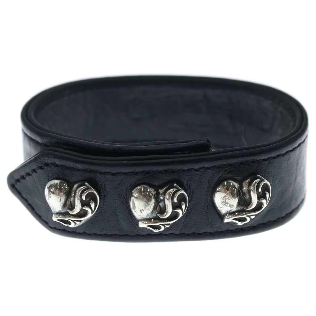 CHROME HEARTS(クロムハーツ) 3BTN 2SNP HEART 3ボタン2スナップ ハート レザー ブレスレット バングル ブラック/シルバー