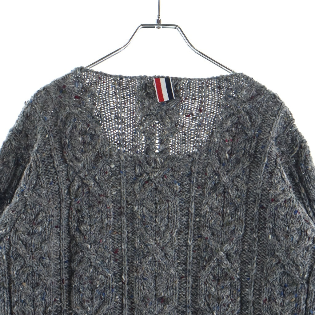 THOM BROWNE(トムブラウン) トリコロール ウール ニットカーディガン グレー MKC029AKP002