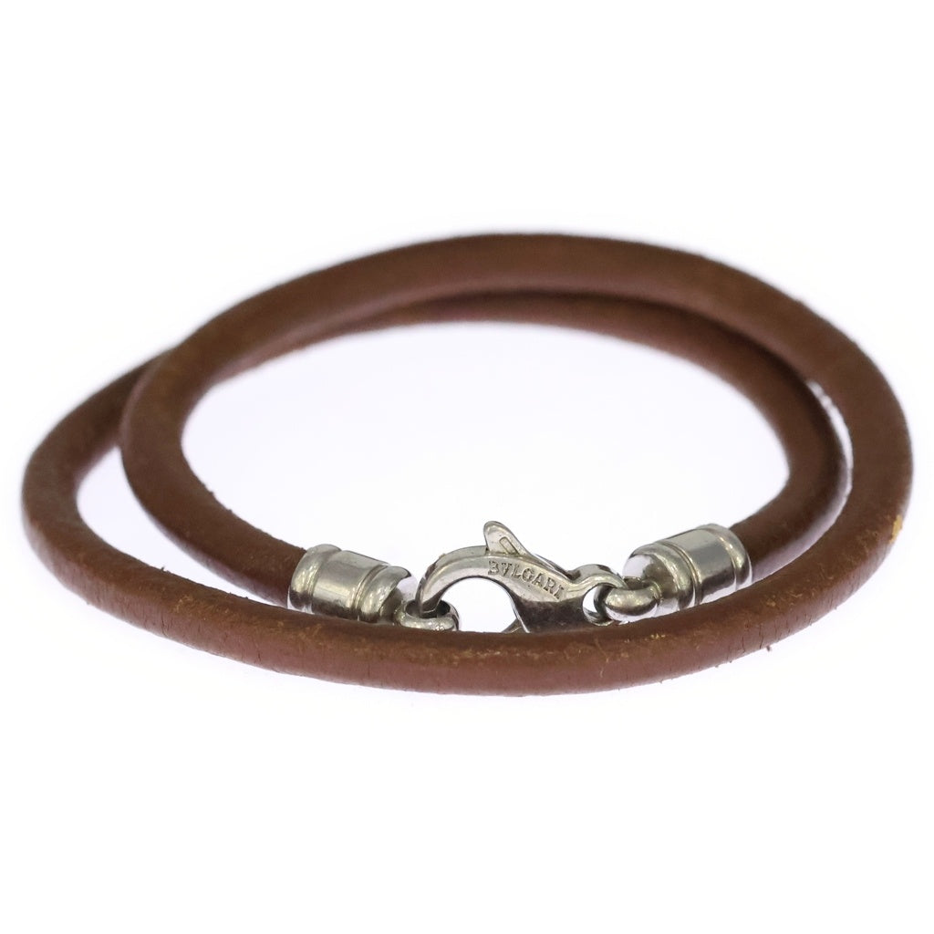 BVLGARI(ブルガリ) 2連 シルバー金具 レザーチョーカー ブレスレット シルバー/ブラウン
