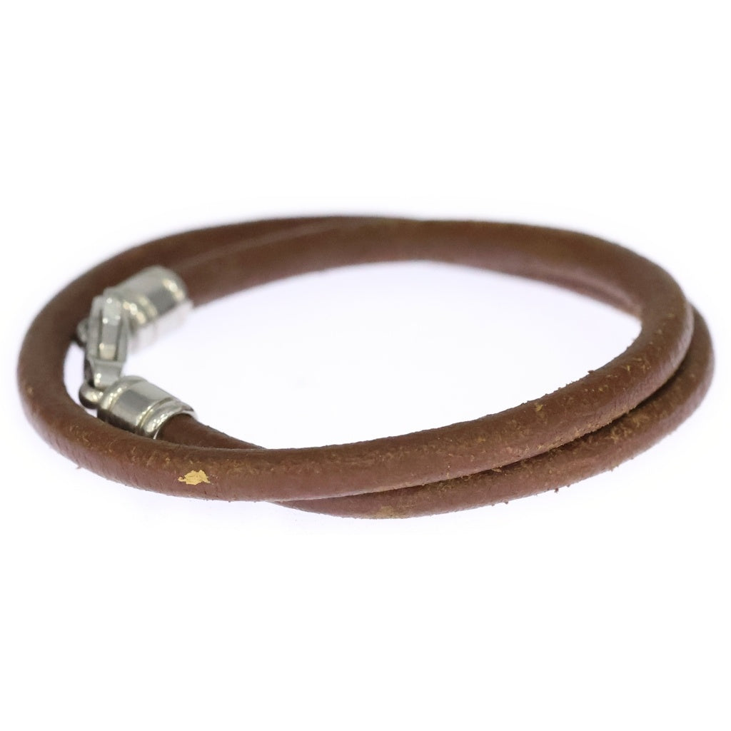 BVLGARI(ブルガリ) 2連 シルバー金具 レザーチョーカー ブレスレット シルバー/ブラウン