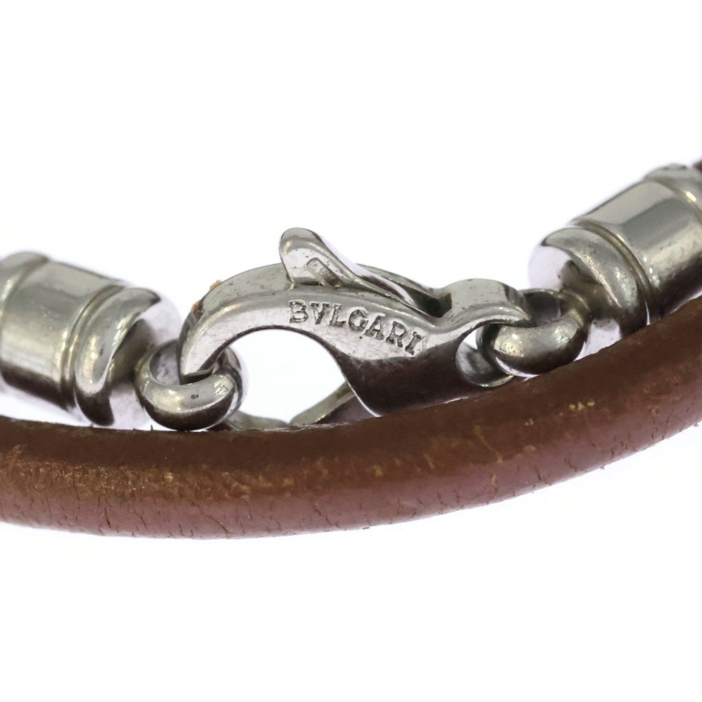 BVLGARI(ブルガリ) 2連 シルバー金具 レザーチョーカー ブレスレット シルバー/ブラウン