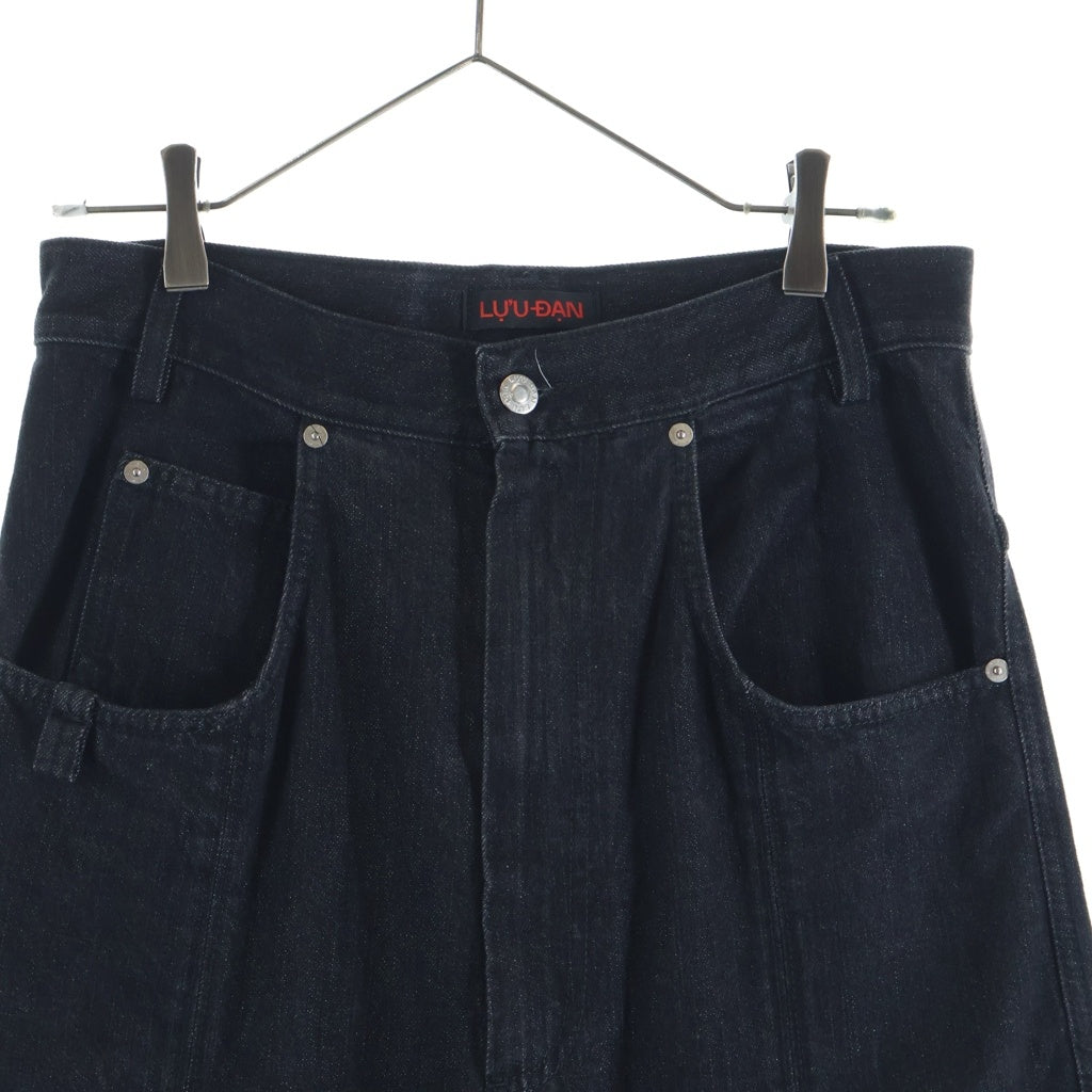 LU'U DAN(ルーダン) イタリア製 WASHED DENIM ジッパーフライ コットン バギー ウォッシュドデニムパンツ ブラック
