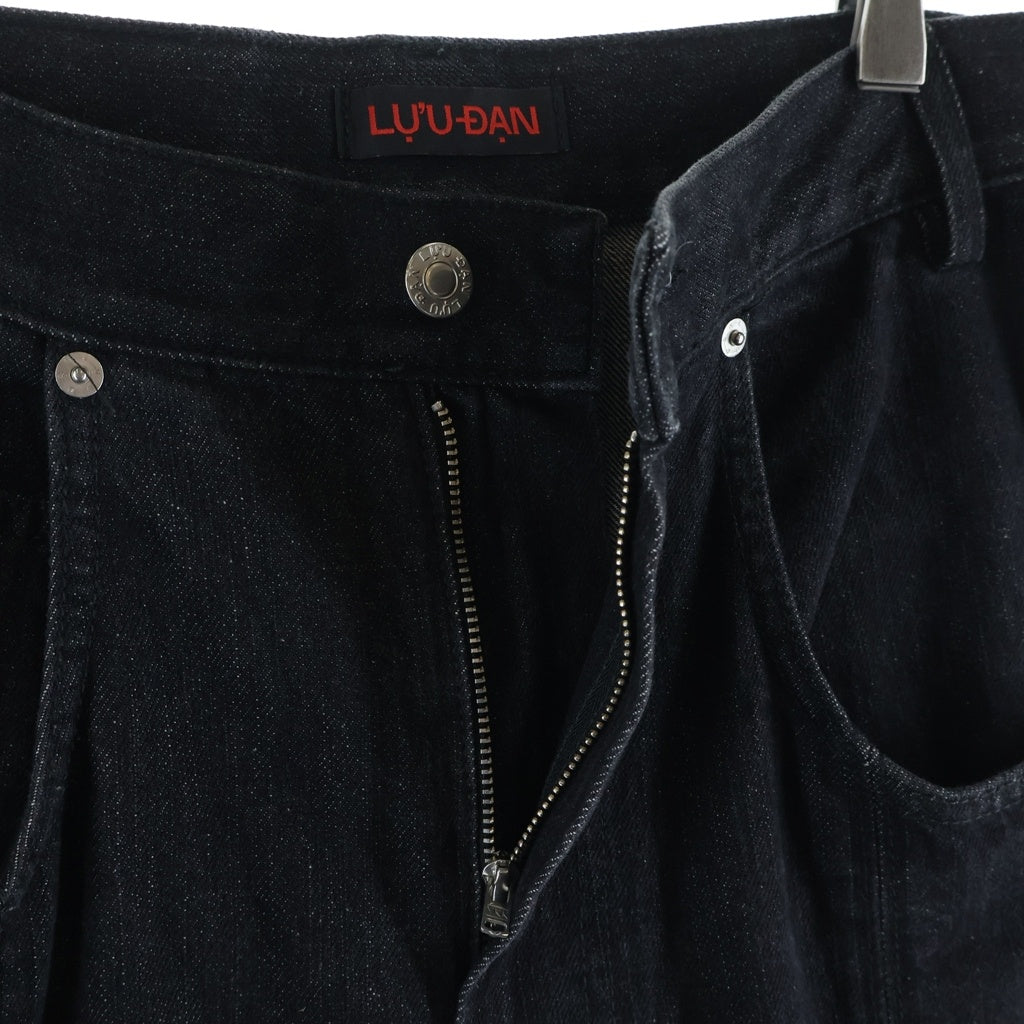 LU'U DAN(ルーダン) イタリア製 WASHED DENIM ジッパーフライ コットン バギー ウォッシュドデニムパンツ ブラック