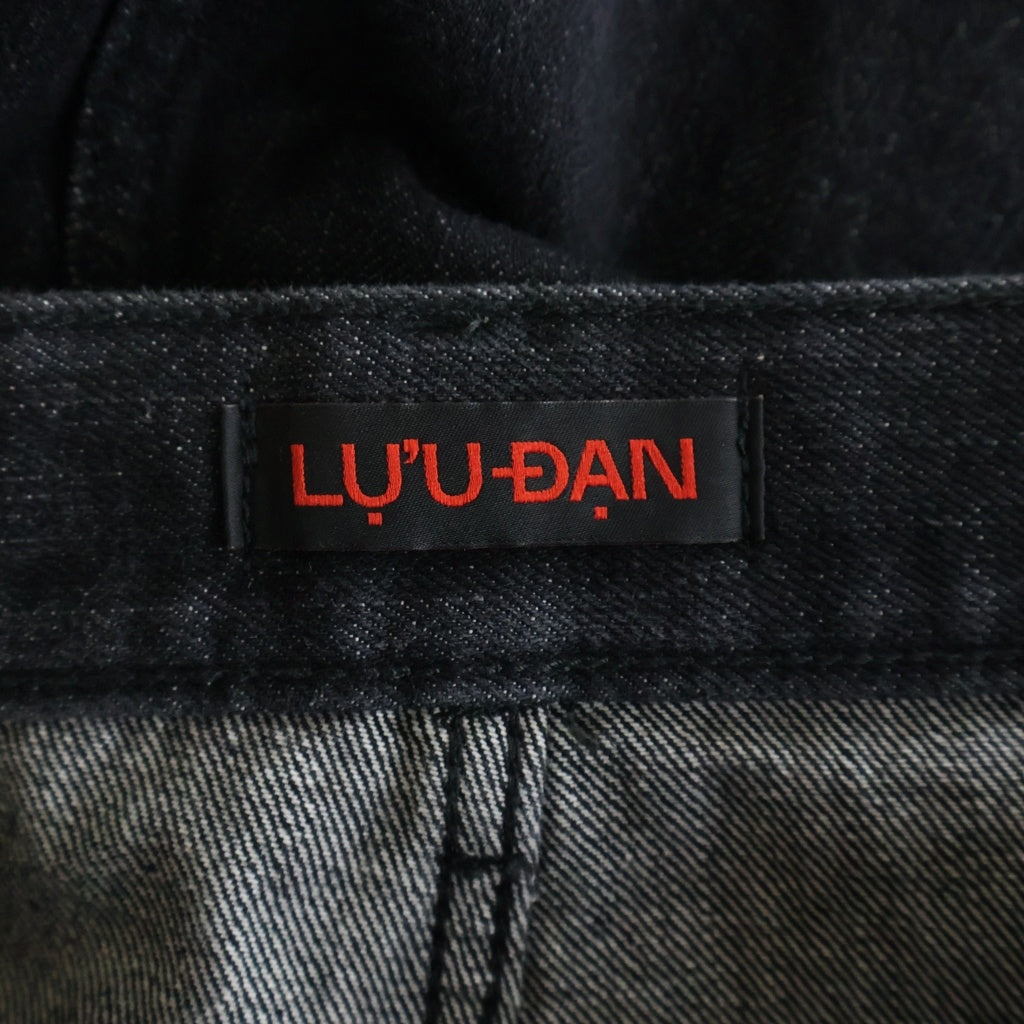 LU'U DAN(ルーダン) イタリア製 WASHED DENIM ジッパーフライ コットン バギー ウォッシュドデニムパンツ ブラック