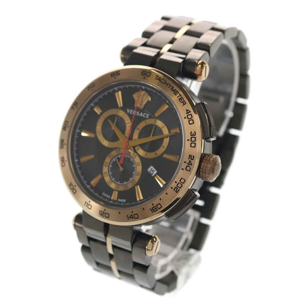 VERSACE(ヴェルサーチ) AION Chrono gent アイオンクロノジェント クォーツ式 ブラック文字盤 45mm 腕時計 ブラック/ゴールド VE6CA0723