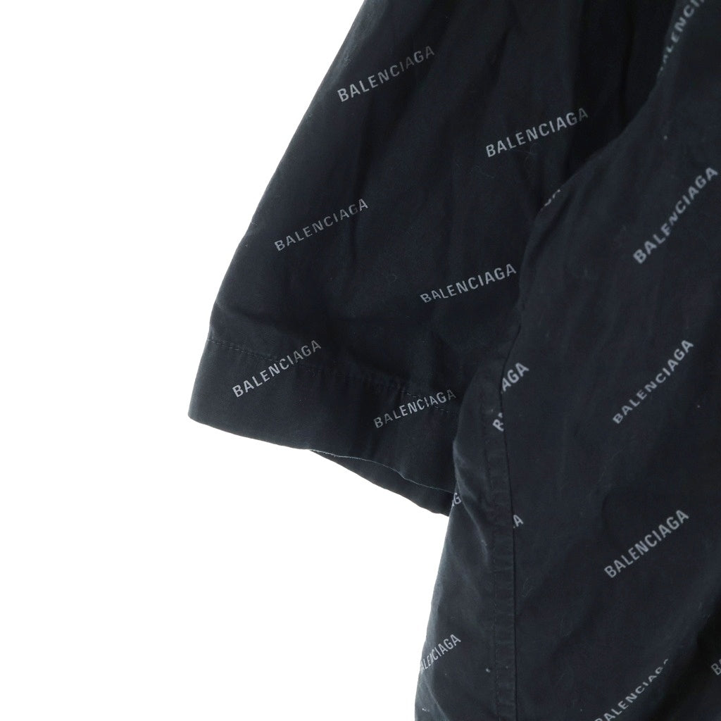 BALENCIAGA(バレンシアガ) 18SS ロゴ総柄 フロントポケット ボタンダウン コットン半袖シャツ ブラック 534332 TBL96