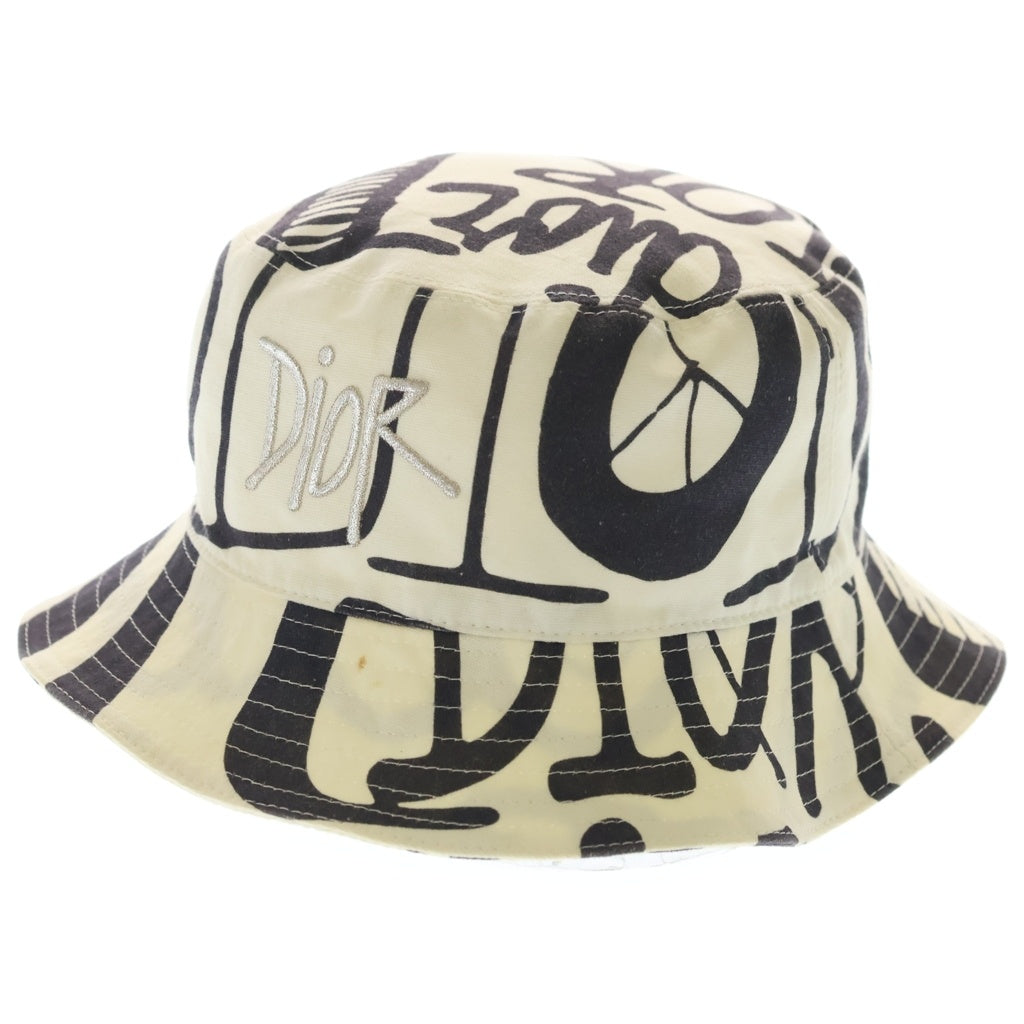 DIOR(ディオール) 20AW×SHAWN STUSSY ショーンステューシー ロゴ刺繍 総柄 バケットハット ブラック/ホワイト 033C906G4949