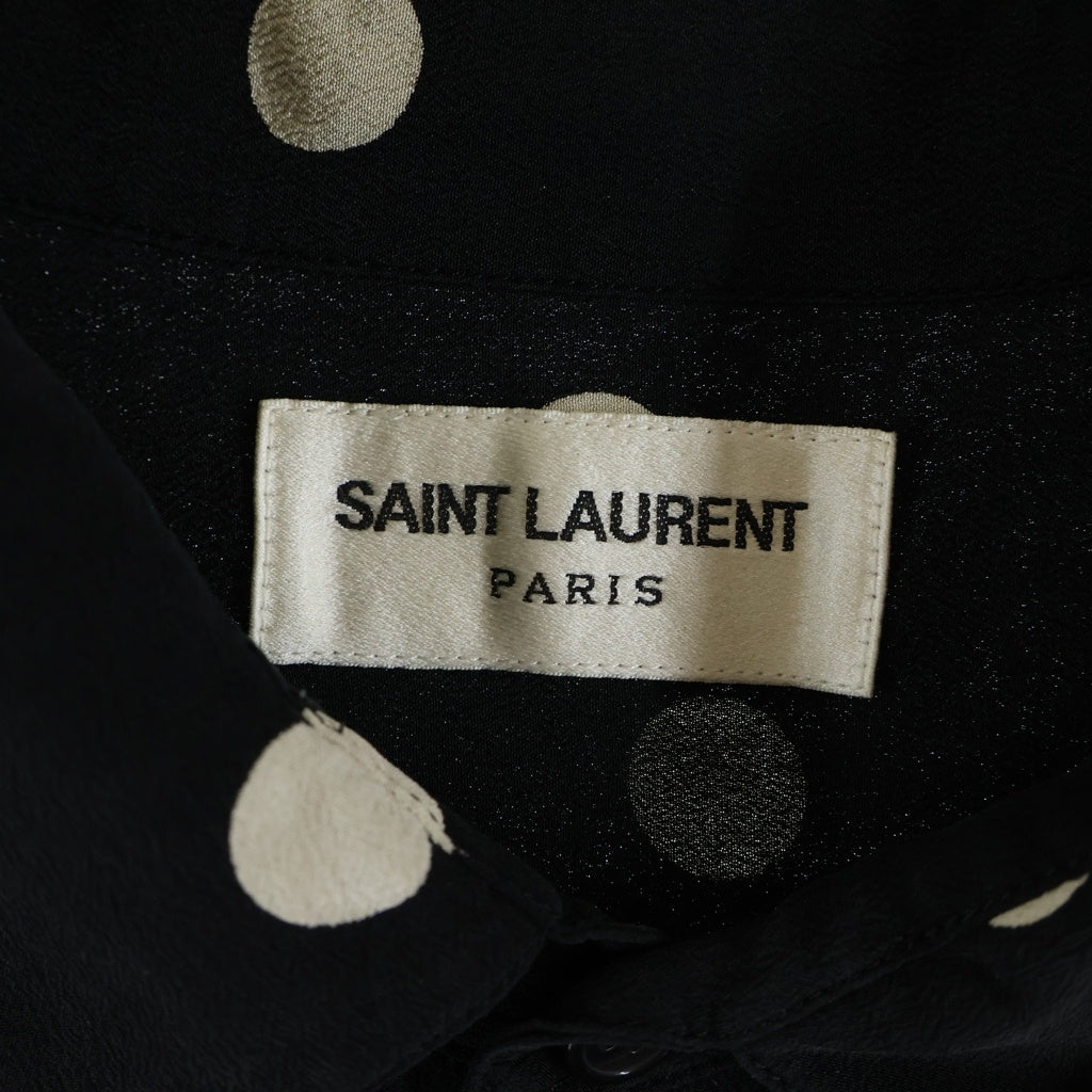 SAINT LAURENT PARIS(サンローランパリ) 20SS ポルカドット柄 スタンドカラー シルク 長袖シャツ ブラック/ホワイト 642421 Y2C99