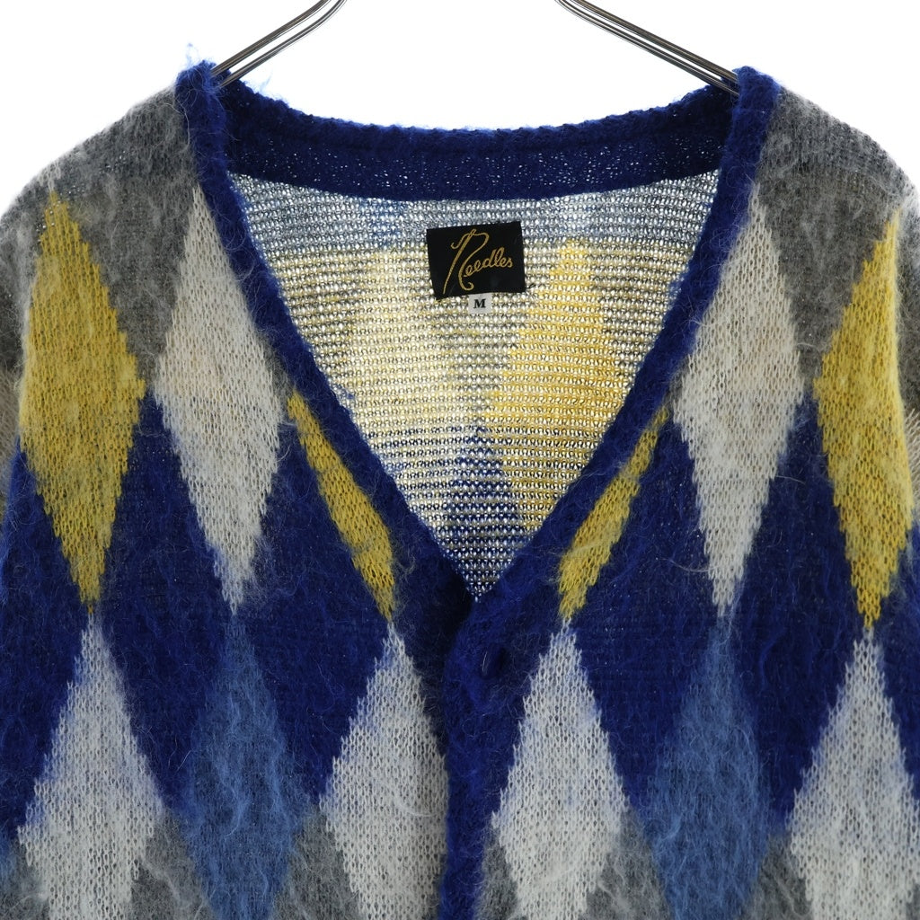 Needles(ニードルス) 22AW ×LOFTMAN 別注 MOHAIR CARDIGAN アーガイル柄 モヘアカーディガン ブルー/イエロー LQ469