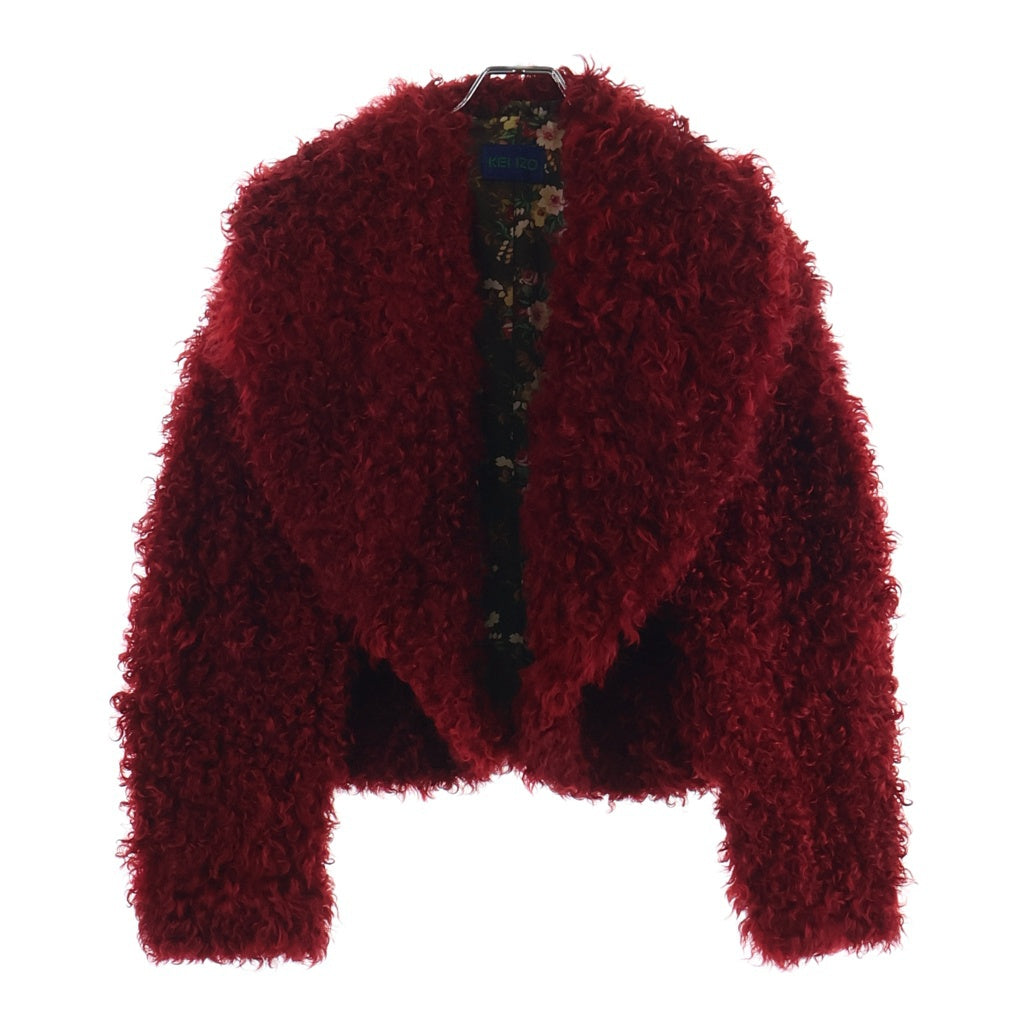 KENZO(ケンゾー) ファーカルガンプレート 裏花柄 ノーボタン ビッグカラー ショートジャケット レッド AK 380-01 レディース