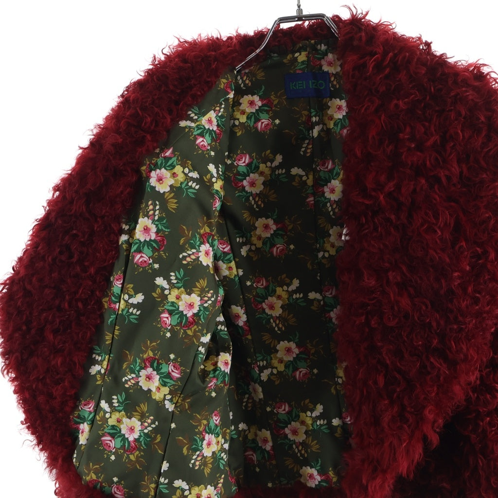 KENZO(ケンゾー) ファーカルガンプレート 裏花柄 ノーボタン ビッグカラー ショートジャケット レッド AK 380-01 レディース