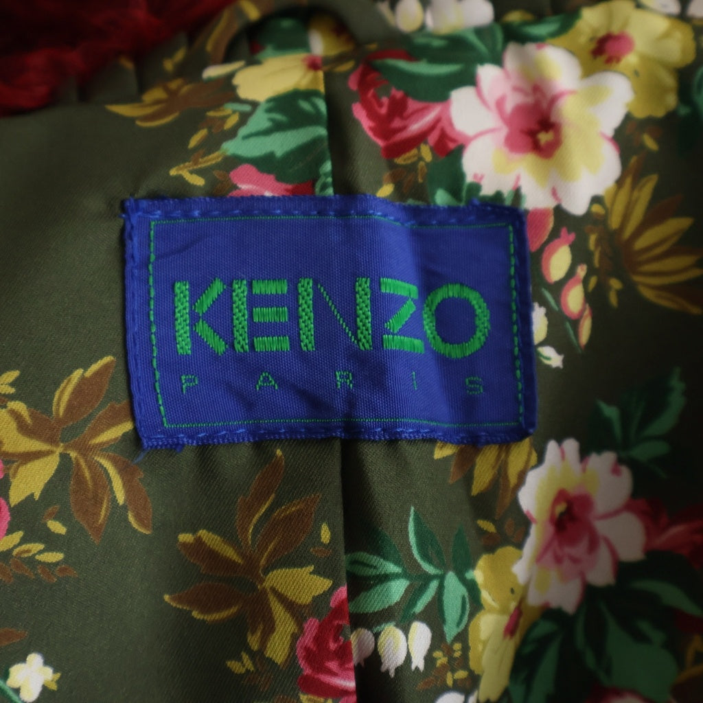 KENZO(ケンゾー) ファーカルガンプレート 裏花柄 ノーボタン ビッグカラー ショートジャケット レッド AK 380-01 レディース