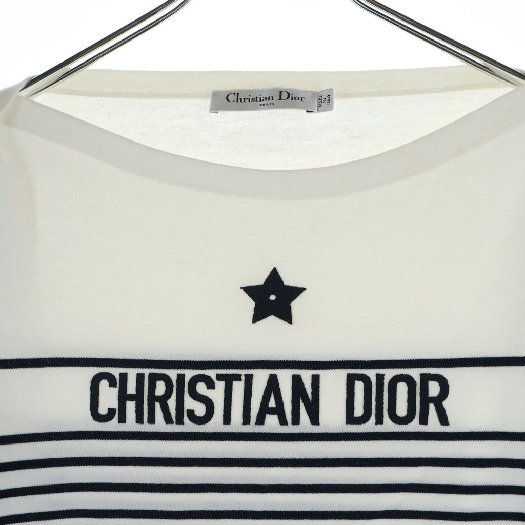 Christian Dior(クリスチャンディオール) DIORIVIERA ディオールヴィエラ マリンボーダー クルーネック クロップド半袖Tシャツ カットソー ホワイト 243T31A4085