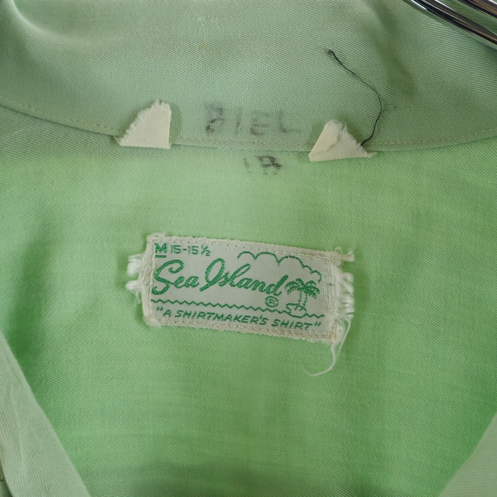 VINTAGE(ヴィンテージ) 50S VINTAGE SEA ISLAND ヴィンテージ シーアイランド レーヨンギャバジン オープンカラー長袖シャツ ライトグリーン