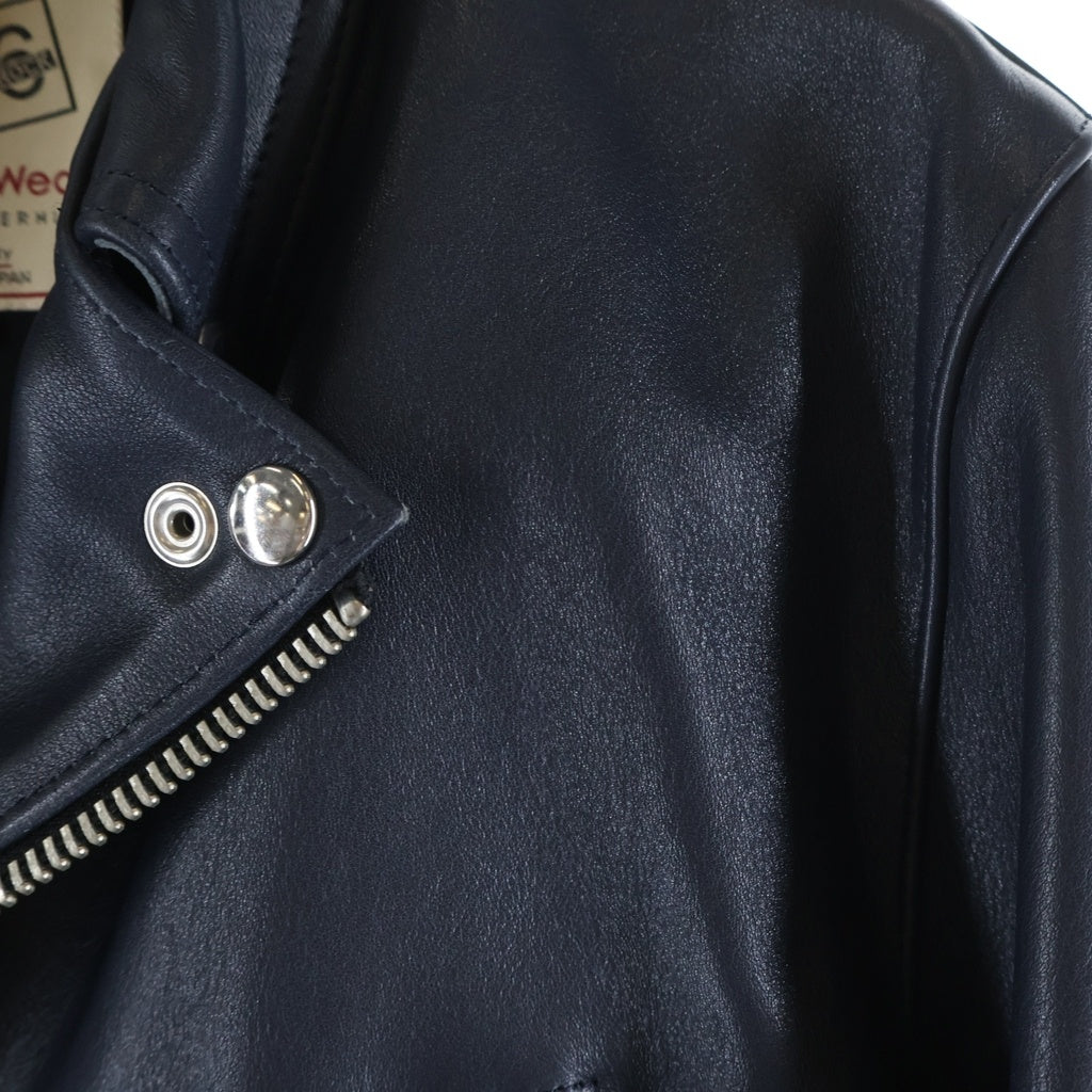 666 LEATHER WEAR(トリプルシックスレザーウェア) LJM-1TF タイトフィット ステアハイド ライダースレザージャケット ネイビーブルー