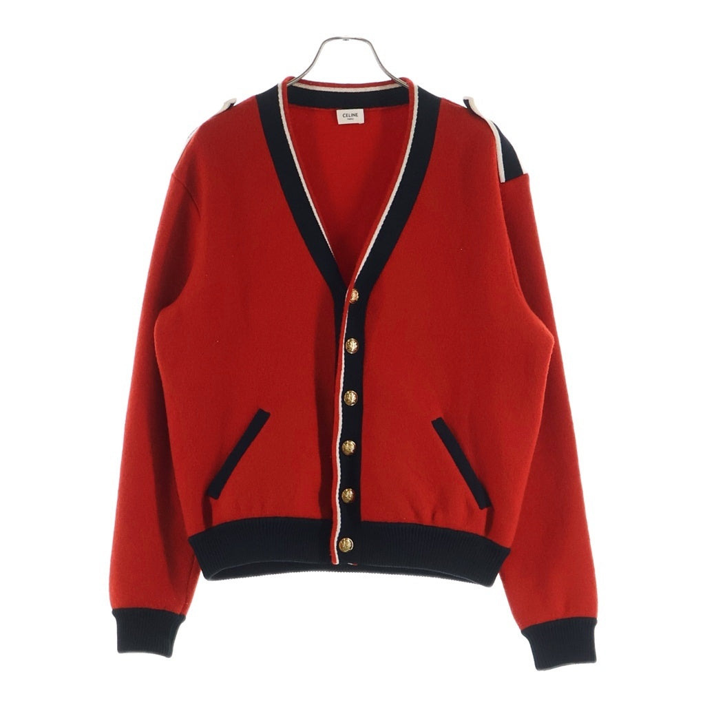 CELINE(セリーヌ) 19AW TEDDY CARDIGAN テディ ナポレオン コットンウール カーディガン レッド/ネイビー 2A119370D