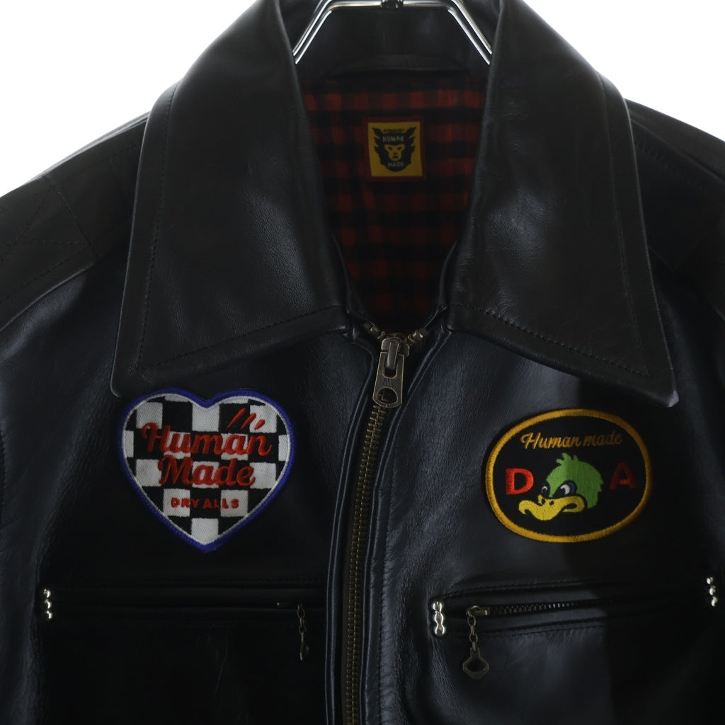 HUMAN MADE(ヒューマンメイド) LETHER JACKET ロゴワッペン ホーススキン レザージャケット ブラック HM28JK047